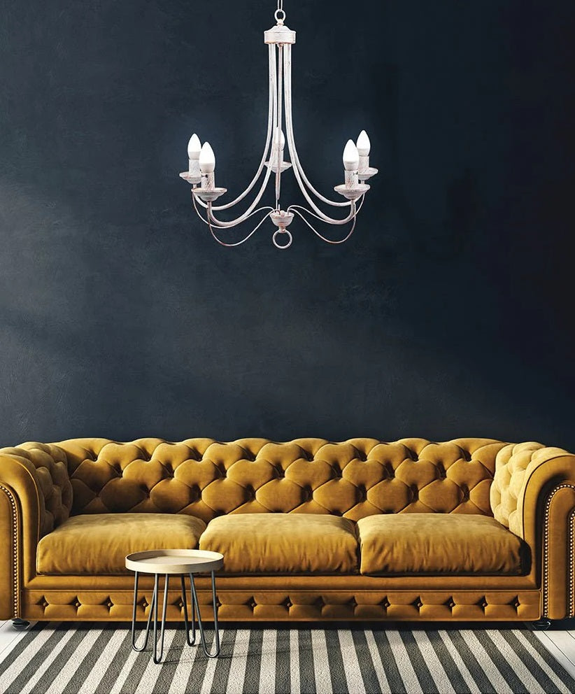 Orion Gold Brushed White Rice Minimalist Arm Candle Ceiling Chandelier Light - Wall Light Option - Available in 3, 5 & 8 Candle