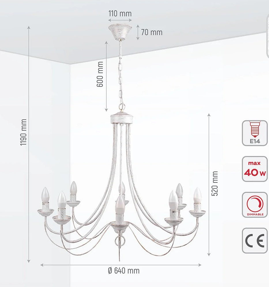 Orion Gold Brushed White Rice Minimalist Arm Candle Ceiling Chandelier Light - Wall Light Option - Available in 3, 5 & 8 Candle