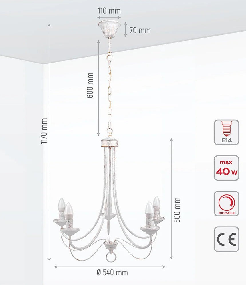 Orion Gold Brushed White Rice Minimalist Arm Candle Ceiling Chandelier Light - Wall Light Option - Available in 3, 5 & 8 Candle