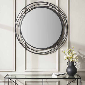 Black Metal Swirl Round Wall Mirror