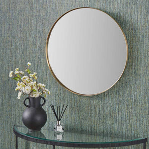 Brushed Gold Metal Slim Frame Round Wall Mirror Medium