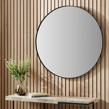 Load image into Gallery viewer, Black Metal Slim Frame Round Wall Mirror Large
