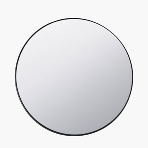 Black Metal Slim Frame Round Wall Mirror Large