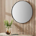 Black Metal Slim Frame Round Wall Mirror Small