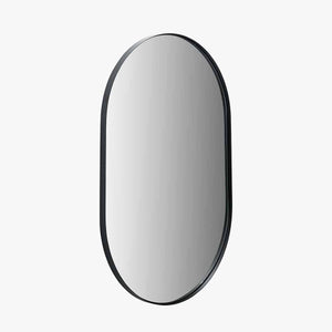 Oblong Black Metal Slim Frame Oval Wall Mirror