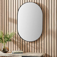 Load image into Gallery viewer, Oblong Black Metal Slim Frame Oval Wall Mirror
