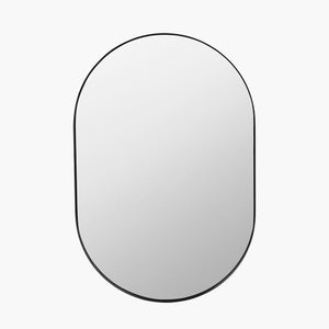 Oblong Black Metal Slim Frame Oval Wall Mirror