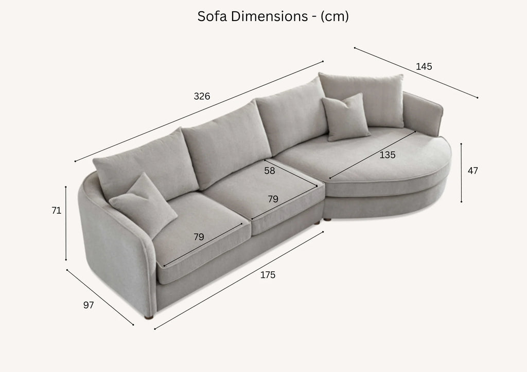 Luxury Rubin Corner Chaise in Charcoal or Pebble Boucle - Right Hand Facing