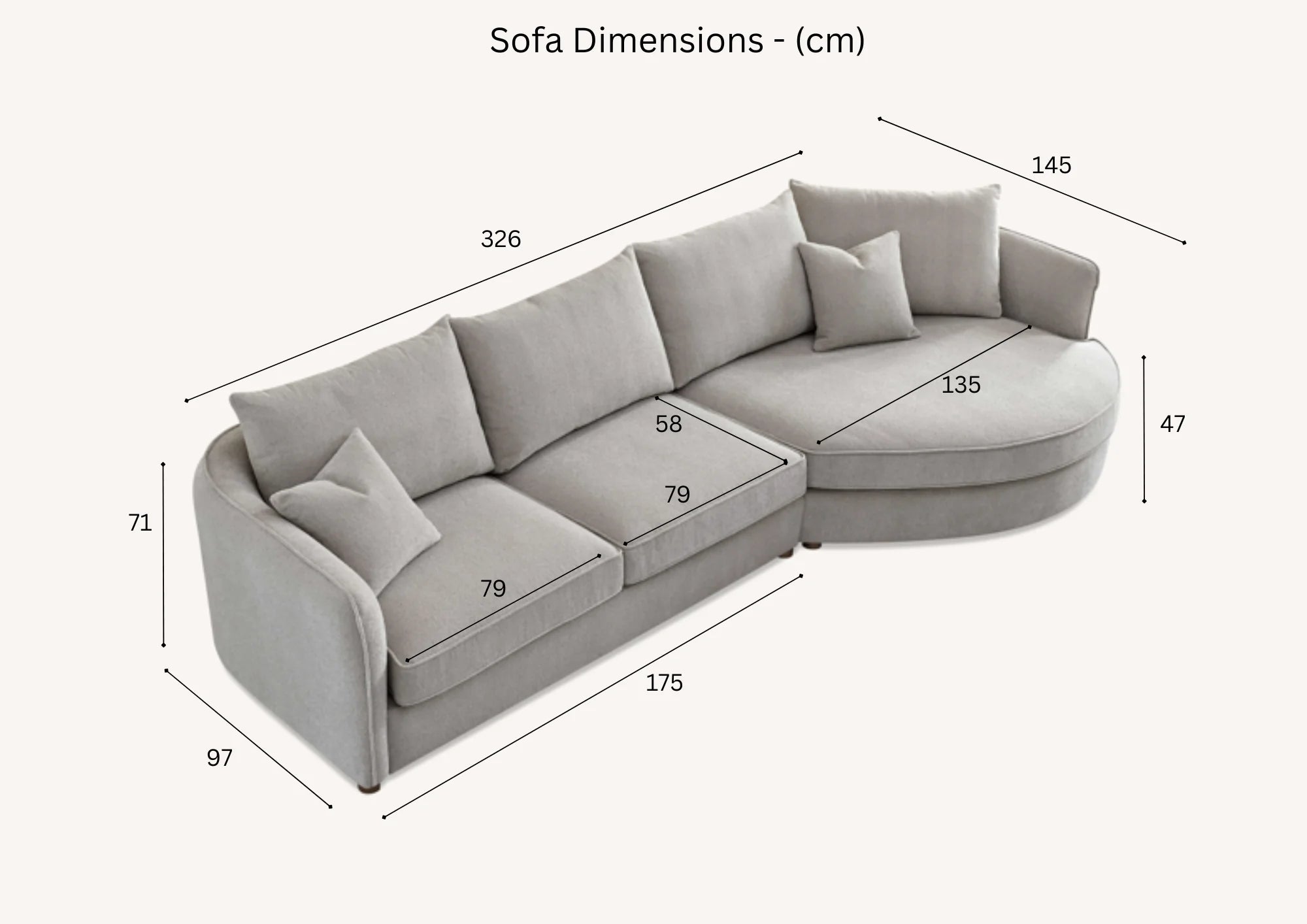 Luxury Rubin Corner Chaise in Charcoal or Pebble Boucle - Right Hand Facing