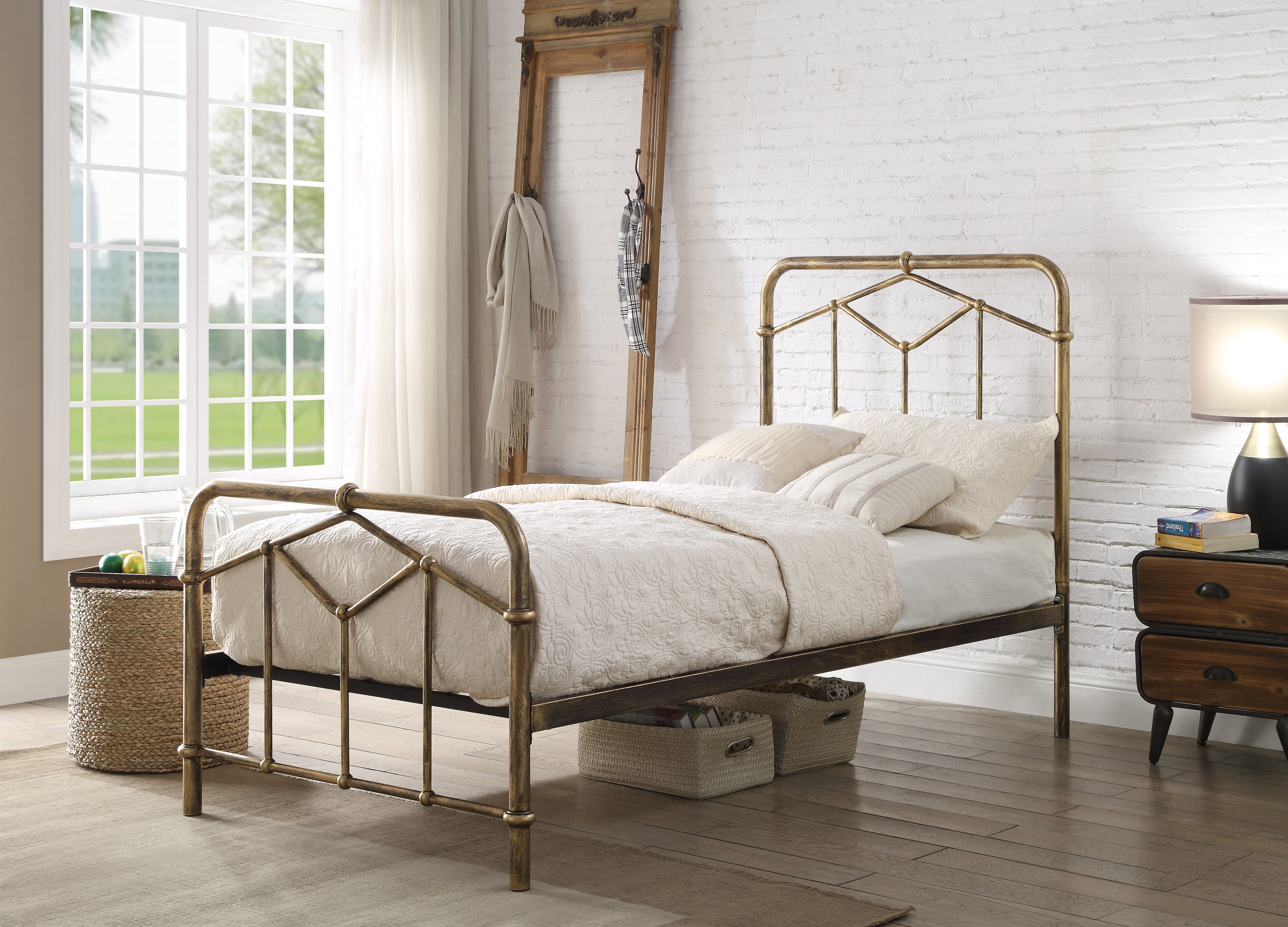 AXTON Metal Bed - Sand Blast Black Or Antique Bronze Finish - Available in Single, Double & Kingsizes
