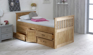 Captains Storage Bed - Available in White & Waxed - Single(3Ft)