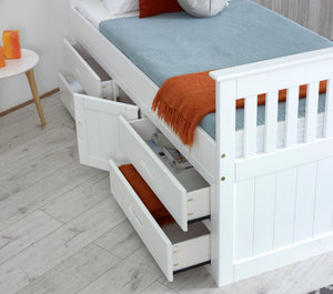 Captains Storage Bed - Available in White & Waxed - Single(3Ft)