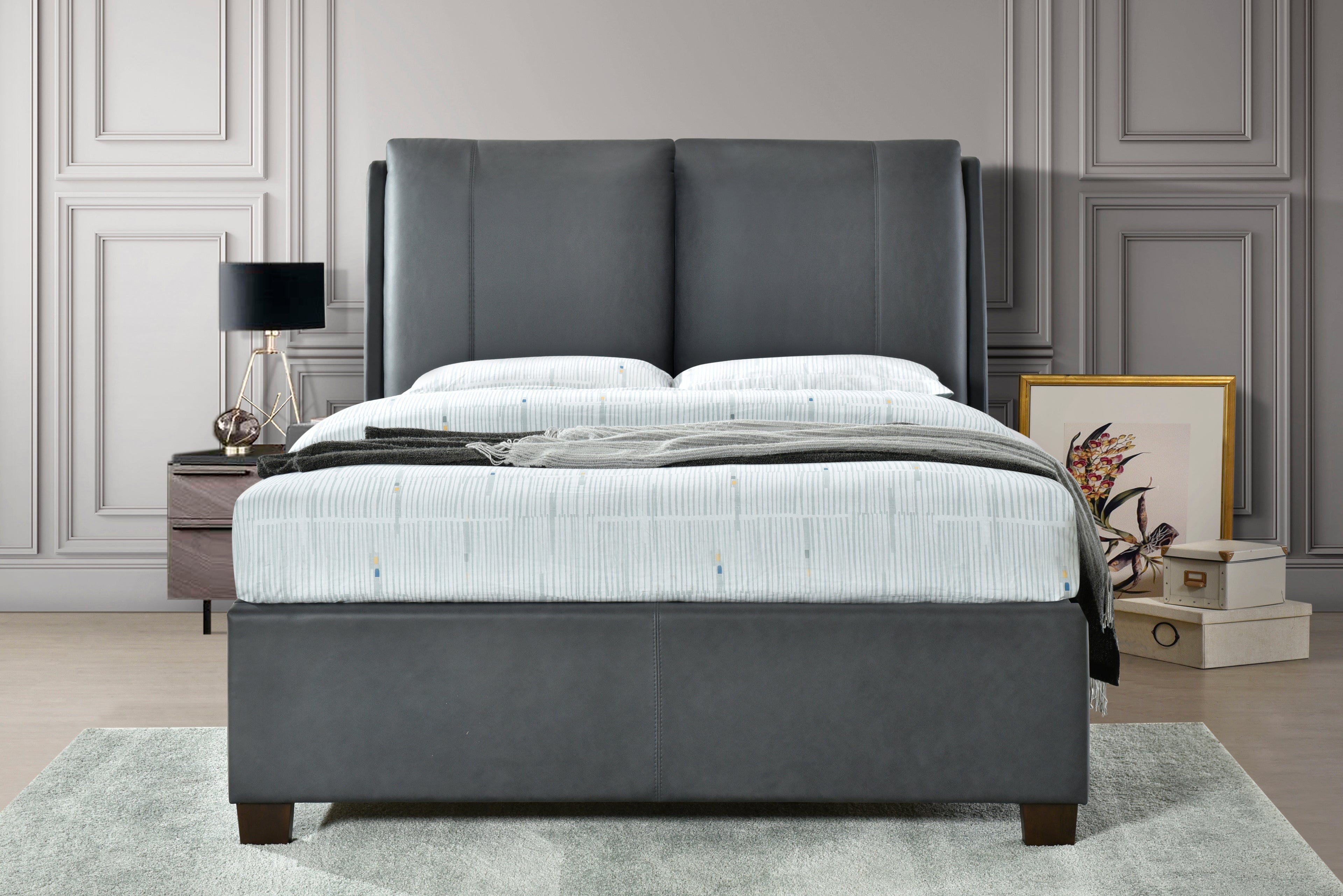 ASHLEIGH Bed Frame - FABRIC / PU Collection - Grey