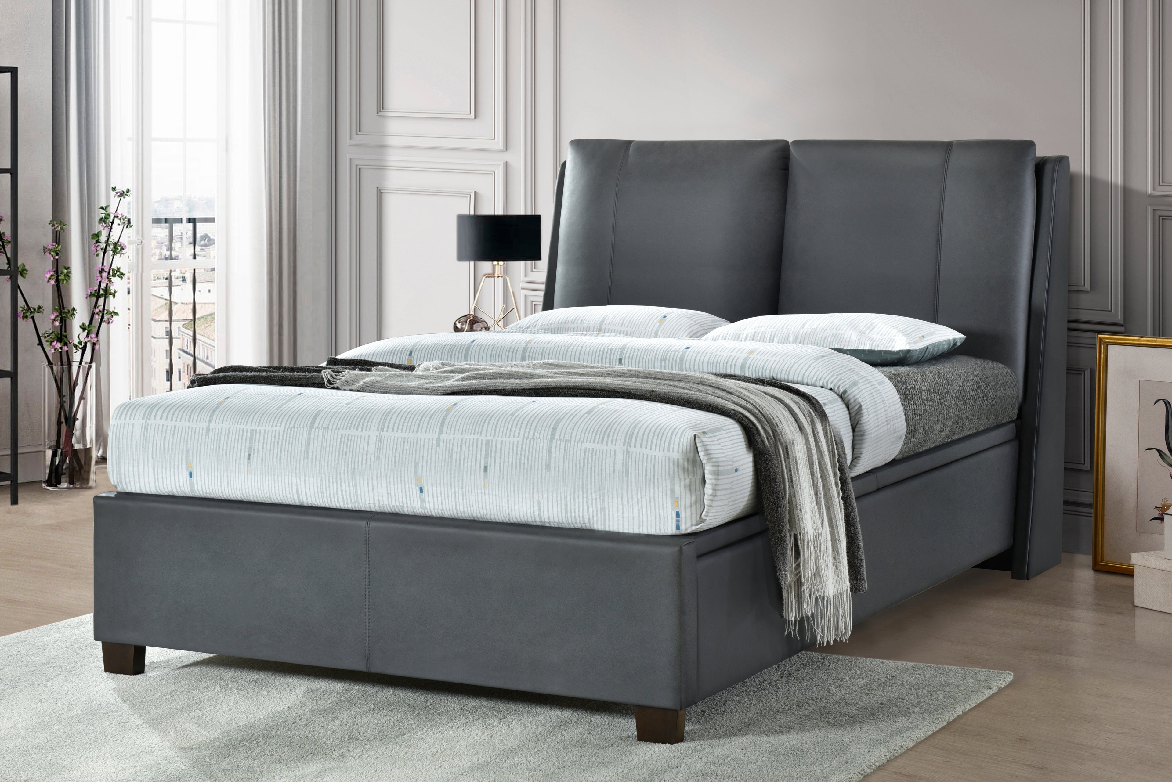 ASHLEIGH Bed Frame - FABRIC / PU Collection - Grey