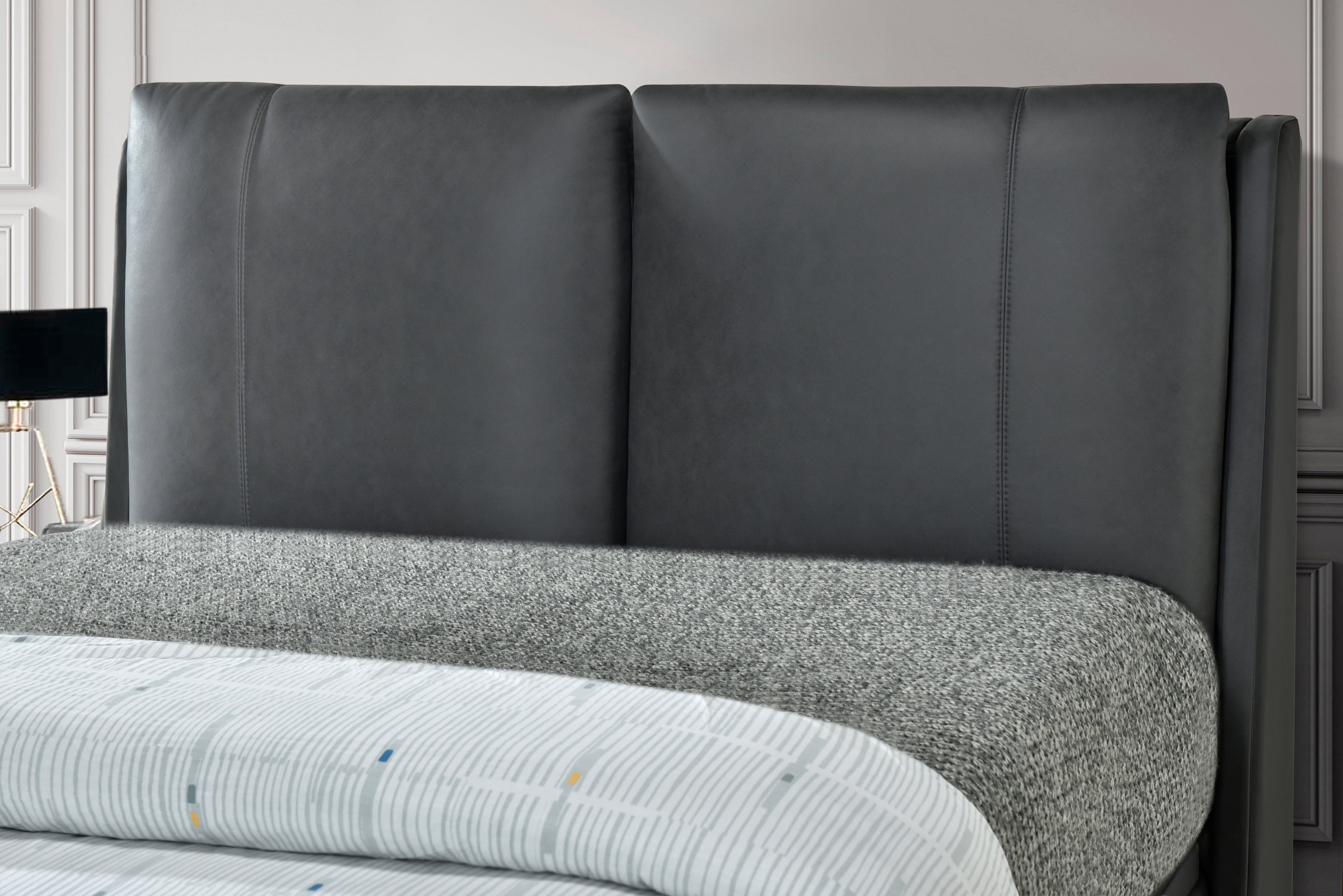 ASHLEIGH Bed Frame - FABRIC / PU Collection - Grey