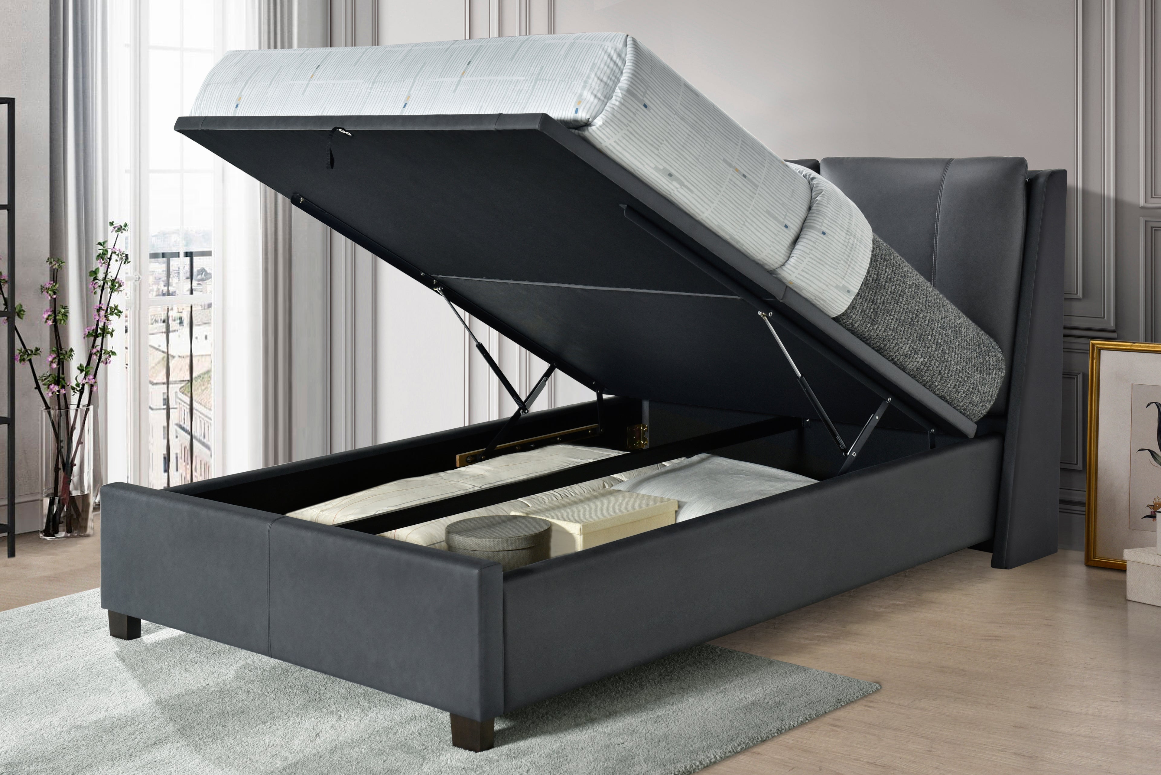 ASHLEIGH Bed Frame - FABRIC / PU Collection - Grey