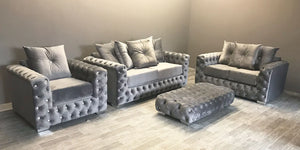 Martin Sofa Suite - 3+2+Arm Chair & Corner Options - Available in Black, Silver or Grey Plush