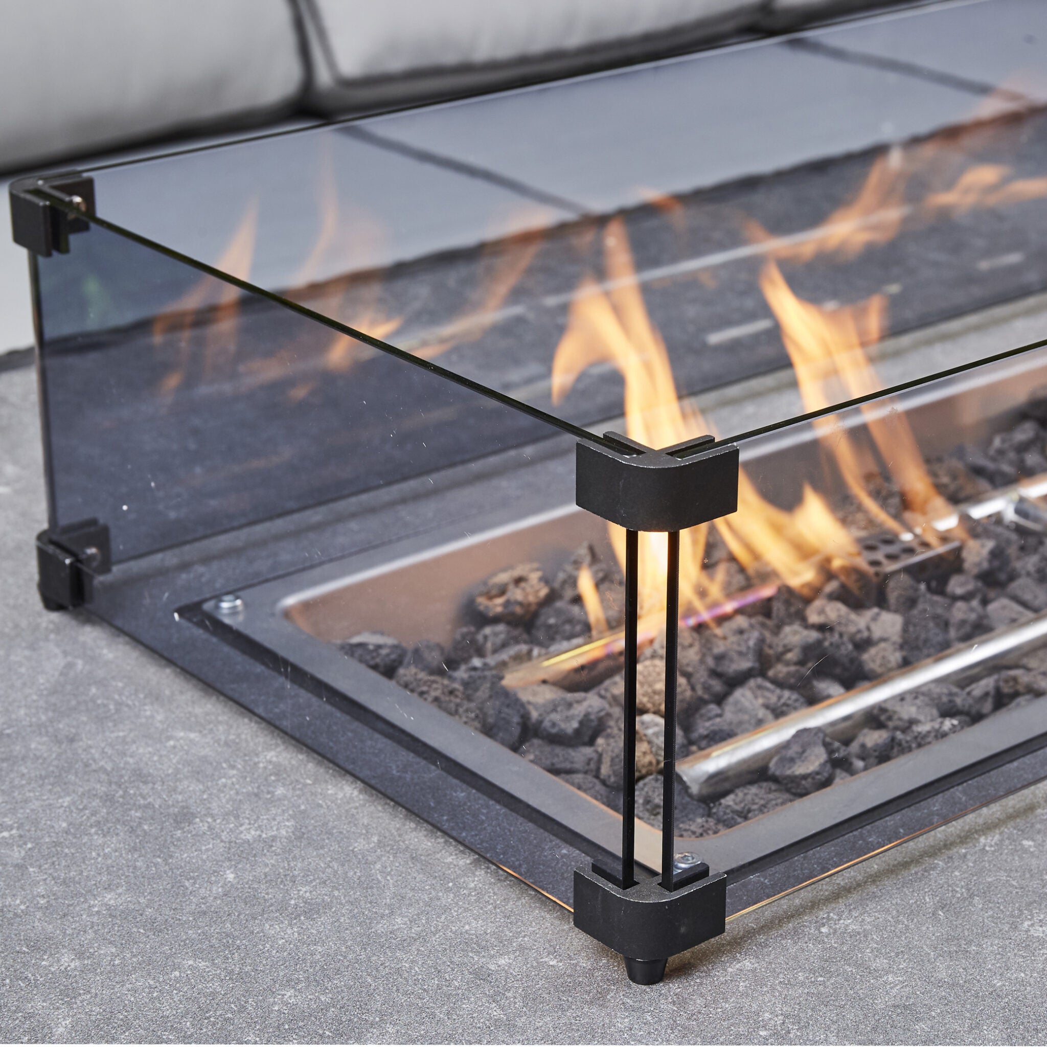 Outdoor - Corner Rising Firepit Dining Set in Black