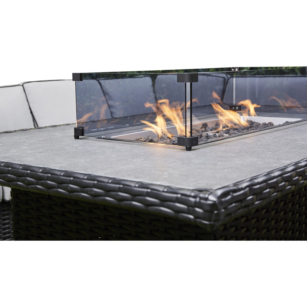 Outdoor - Corner Rising Firepit Dining Set in Black