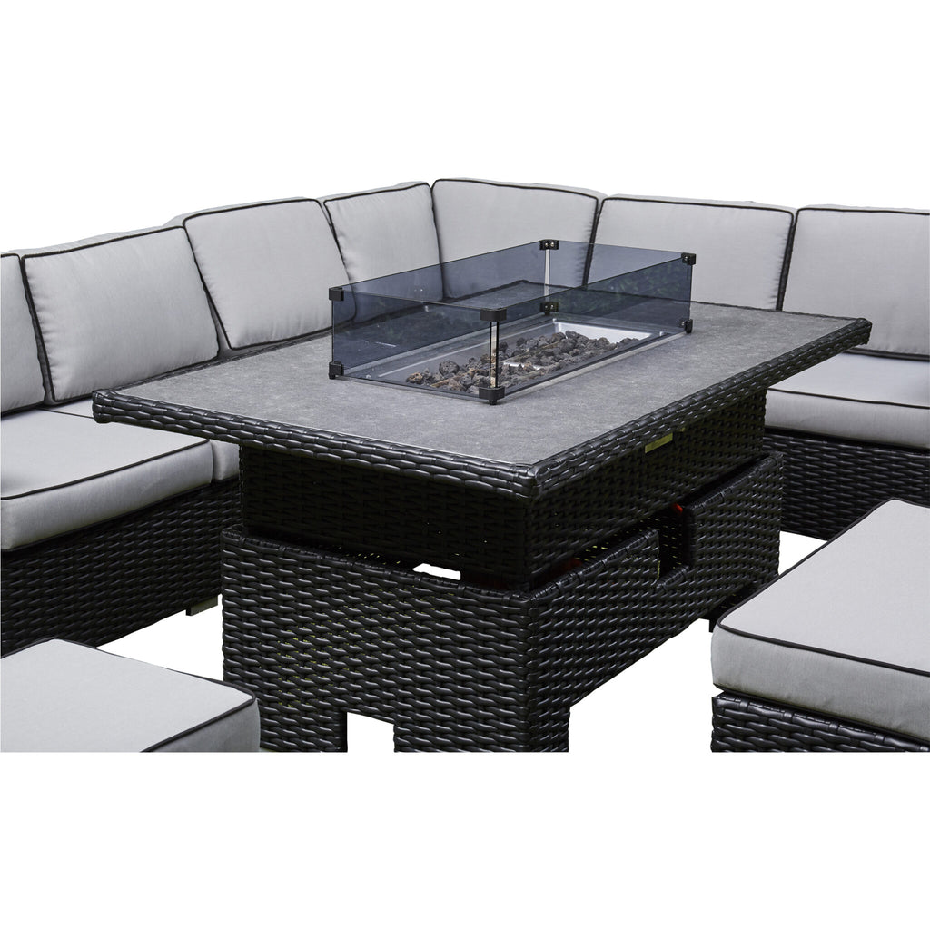 Outdoor - Corner Rising Firepit Dining Set in Black
