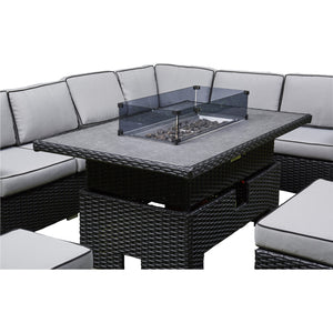 Outdoor - Corner Rising Firepit Dining Set in Black
