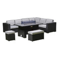 Outdoor - Corner Rising Firepit Dining Set in Black