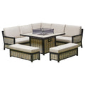 Outdoor - Corner Aluminium Firepit Dining Set - Grey or Biege Available