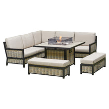 Load image into Gallery viewer, Outdoor - Corner Aluminium Firepit Dining Set - Grey or Biege Available
