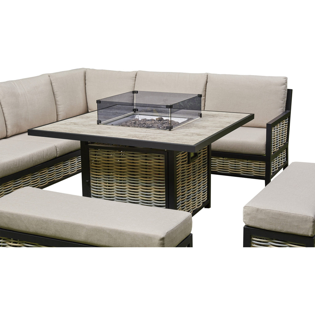 Outdoor - Corner Aluminium Firepit Dining Set - Grey or Biege Available