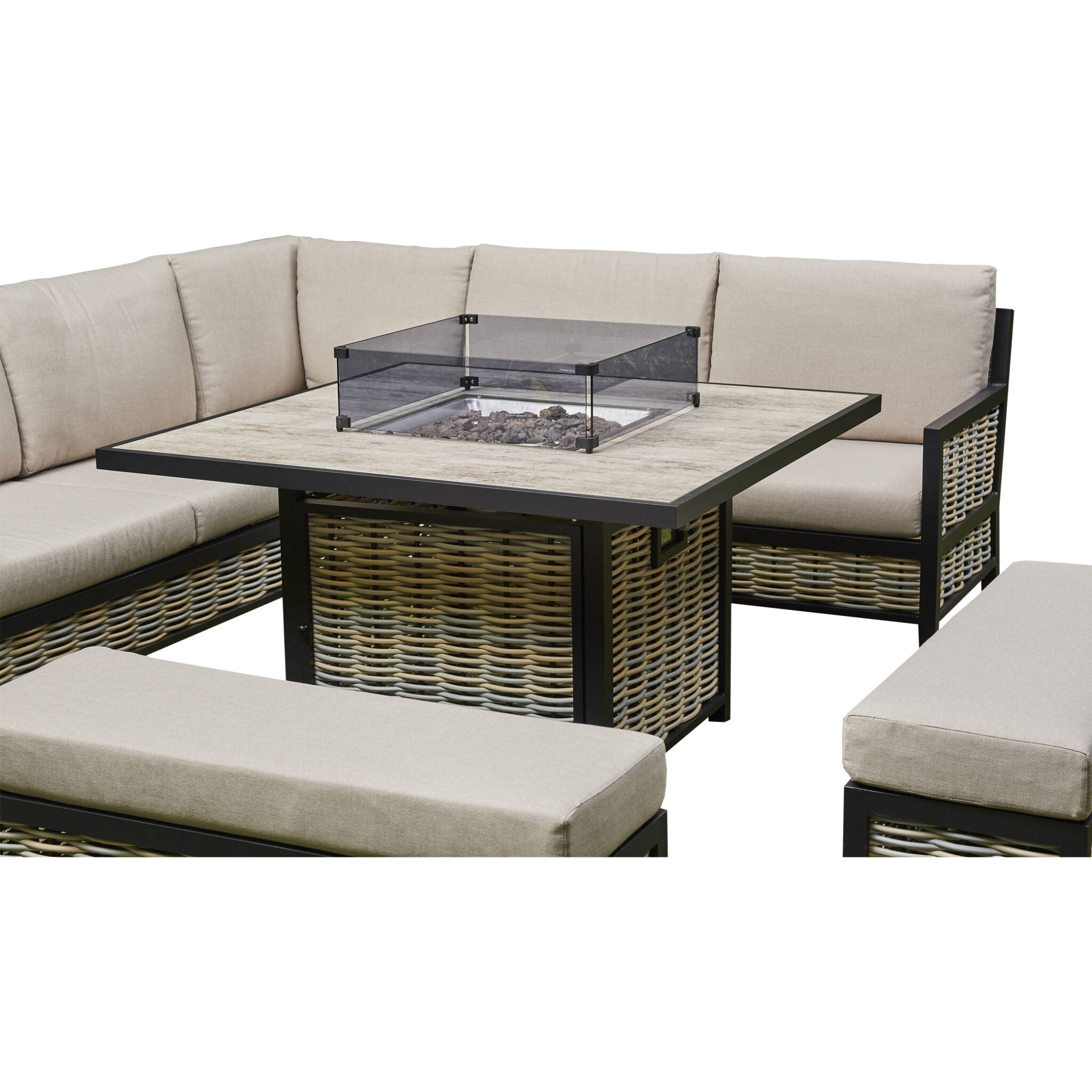 Outdoor - Corner Aluminium Firepit Dining Set - Grey or Biege Available