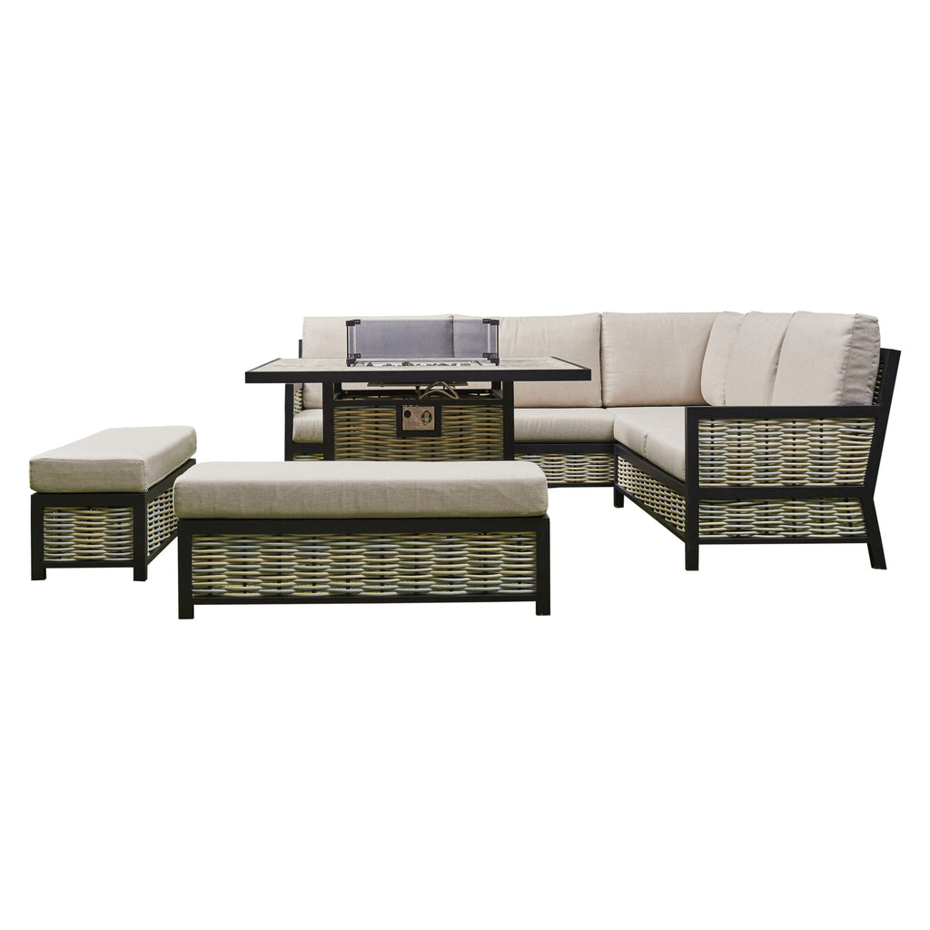 Outdoor - Corner Aluminium Firepit Dining Set - Grey or Biege Available