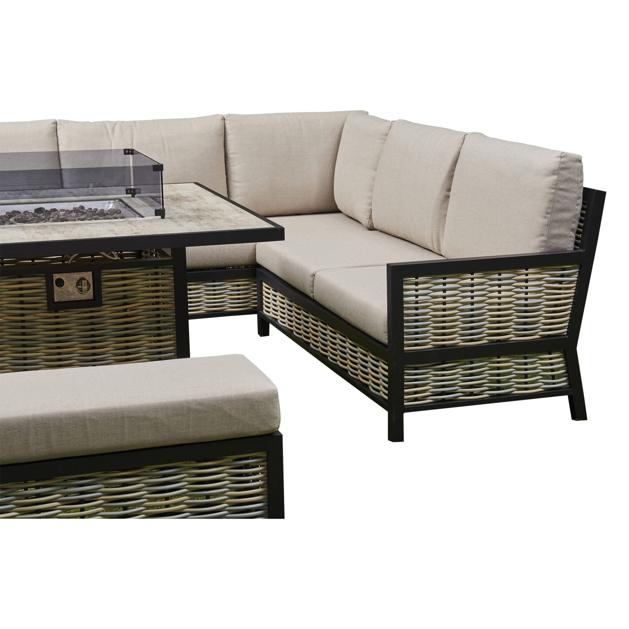 Outdoor - Corner Aluminium Firepit Dining Set - Grey or Biege Available