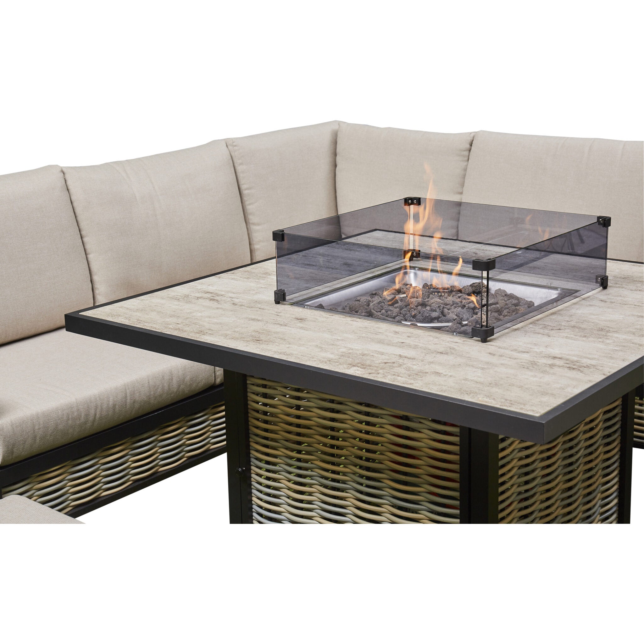 Outdoor - Corner Aluminium Firepit Dining Set - Grey or Biege Available