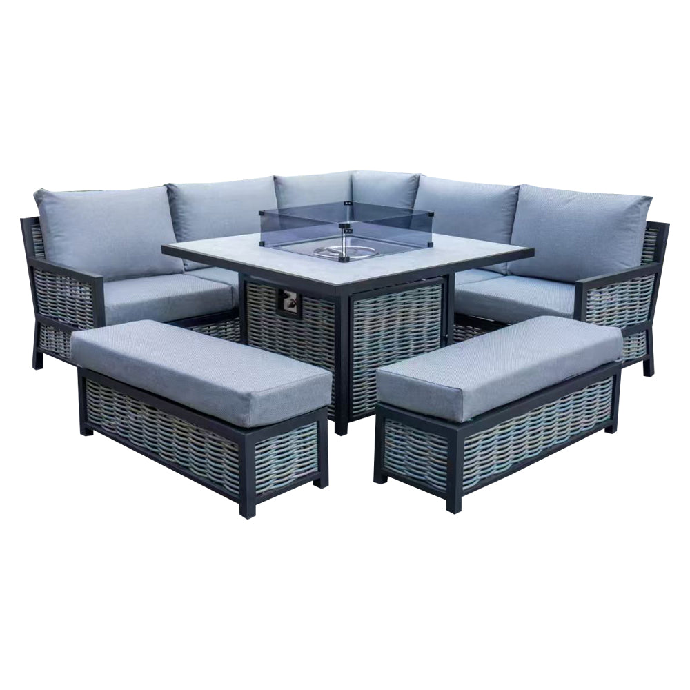 Outdoor - Corner Aluminium Firepit Dining Set - Grey or Biege Available