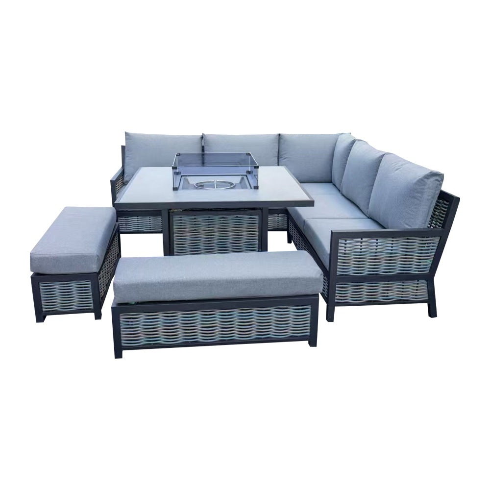 Outdoor - Corner Aluminium Firepit Dining Set - Grey or Biege Available