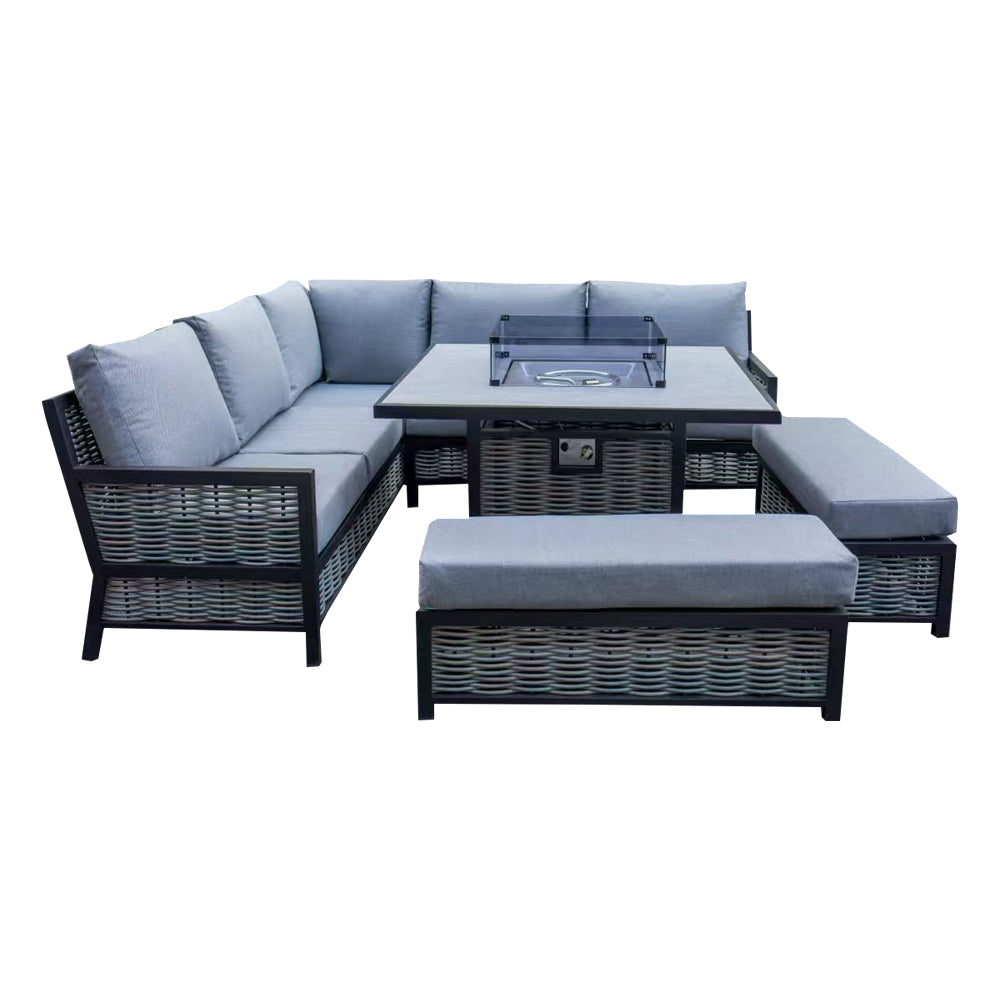 Outdoor - Corner Aluminium Firepit Dining Set - Grey or Biege Available