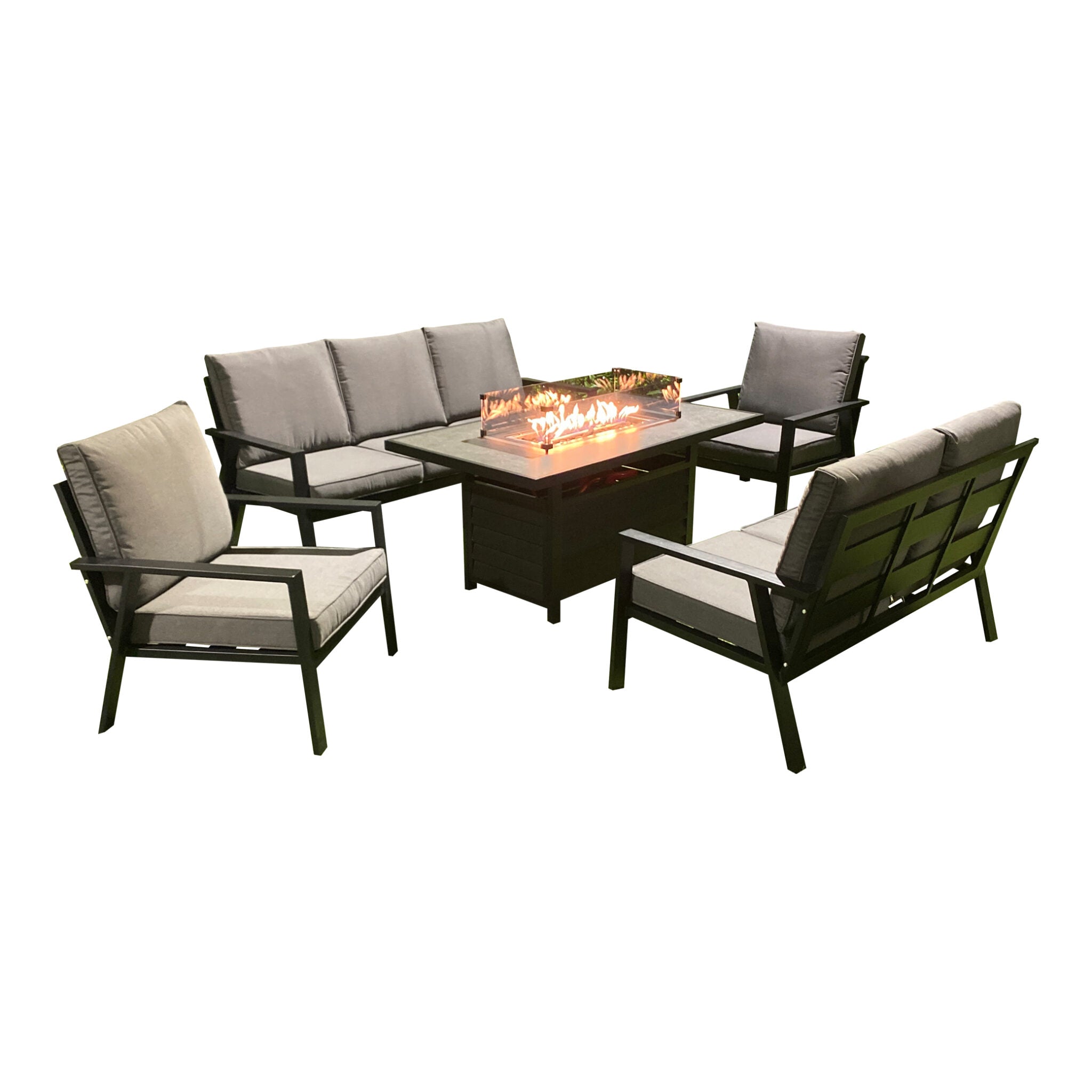 Outdoor - Firepit Sofa Dining Set Aluminium Frame - Available in Grey or Beige