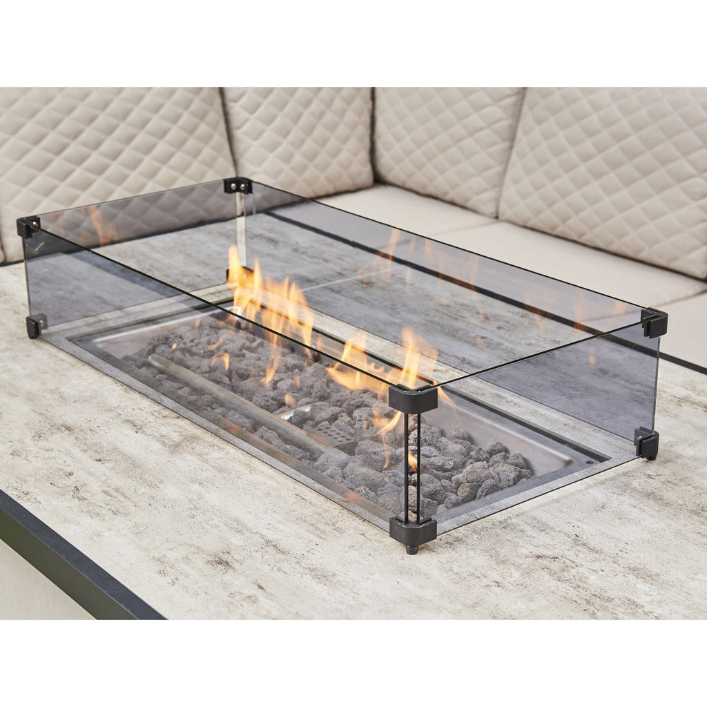 Outdoor - Corner Fabric Quilted Aluminium Firepit Dining Set - Grey or Biege Available