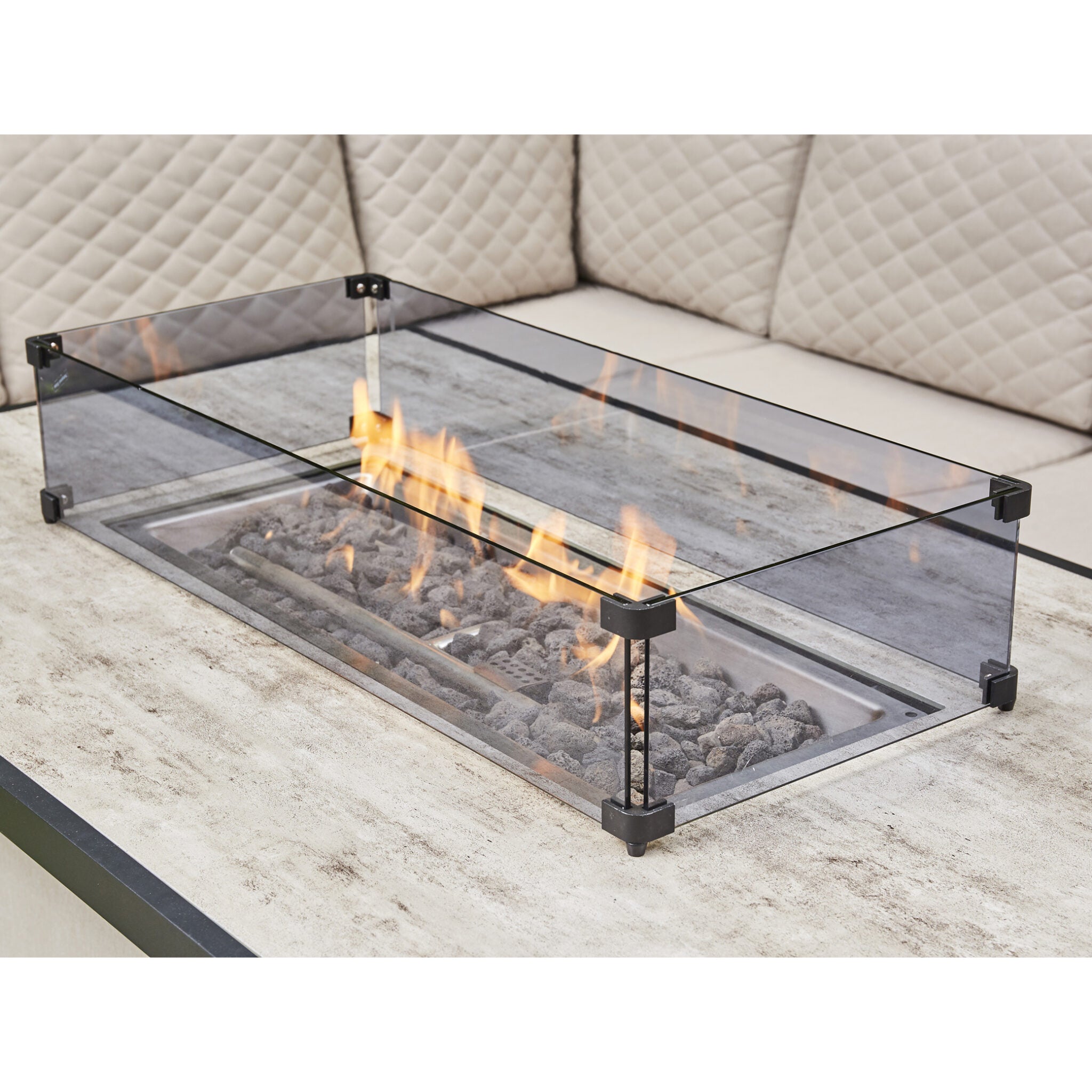 Outdoor - Corner Fabric Quilted Aluminium Firepit Dining Set - Grey or Biege Available