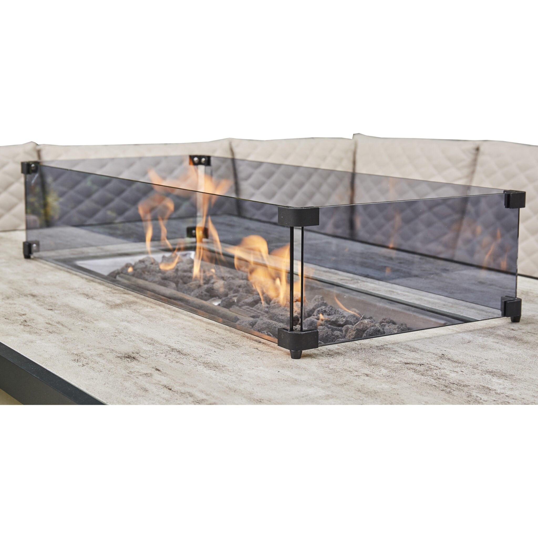 Outdoor - Corner Fabric Quilted Aluminium Firepit Dining Set - Grey or Biege Available