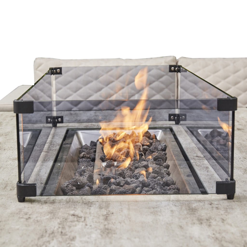 Outdoor - Corner Fabric Quilted Aluminium Firepit Dining Set - Grey or Biege Available