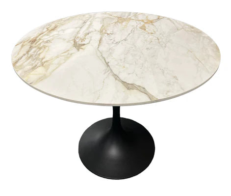 Bentley Round 90cm Ceramic Dining Table With Black or Chrome Legs - Top Available in Kasi Gold or Grey - Venice Chair Option