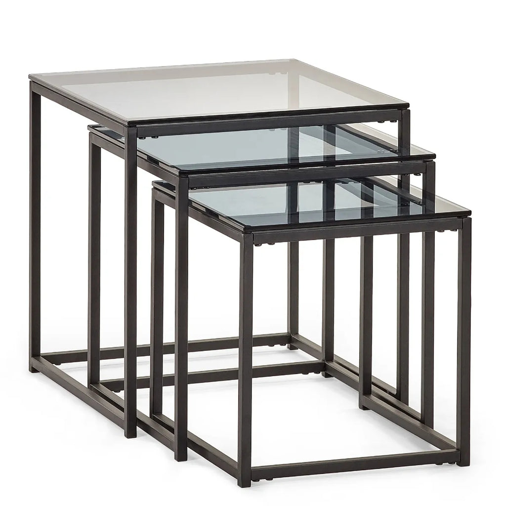 Chicago Nest of 3 Tables - Smoked Glass - 45cm D x 45cm W x 45cm H
