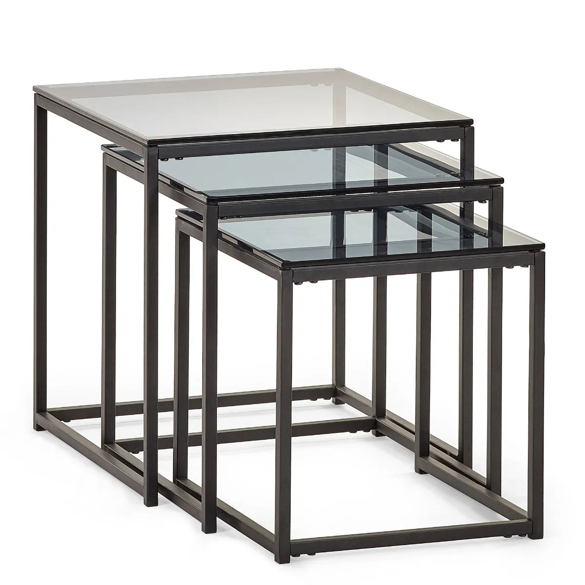 Chicago Nest of 3 Tables - Smoked Glass - 45cm D x 45cm W x 45cm H