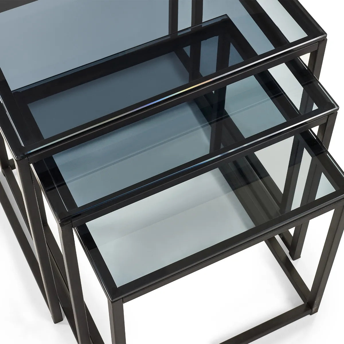 Chicago Nest of 3 Tables - Smoked Glass - 45cm D x 45cm W x 45cm H
