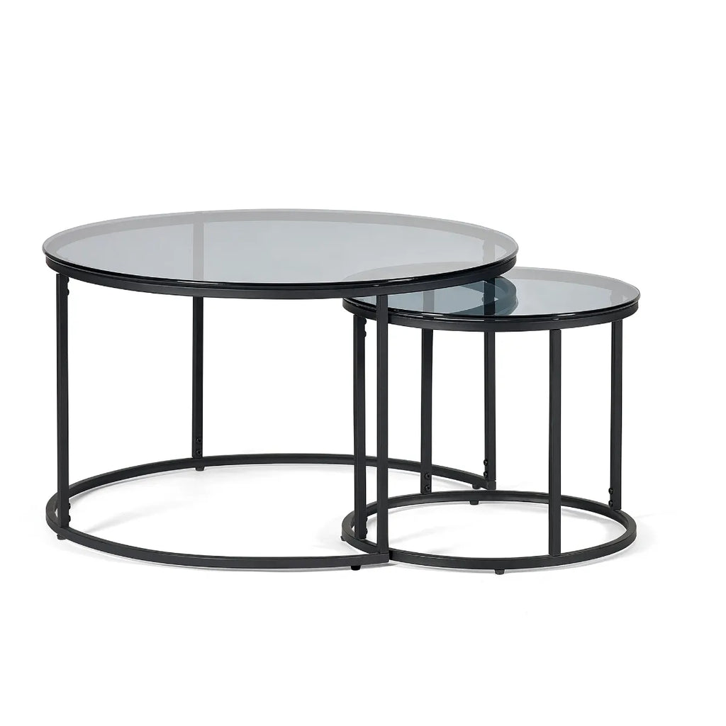 Chicago Round Nesting Coffee Tables - Smoked Glass - 80cm D x 80cm W x 50cm H