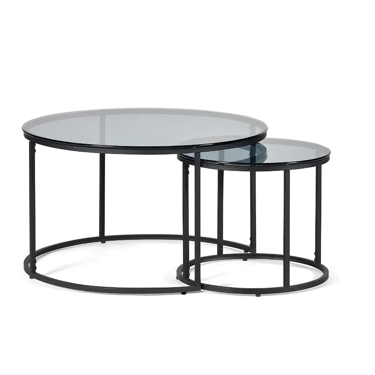 Chicago Round Nesting Coffee Tables - Smoked Glass - 80cm D x 80cm W x 50cm H