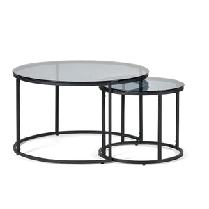 Chicago Round Nesting Coffee Tables - Smoked Glass - 80cm D x 80cm W x 50cm H