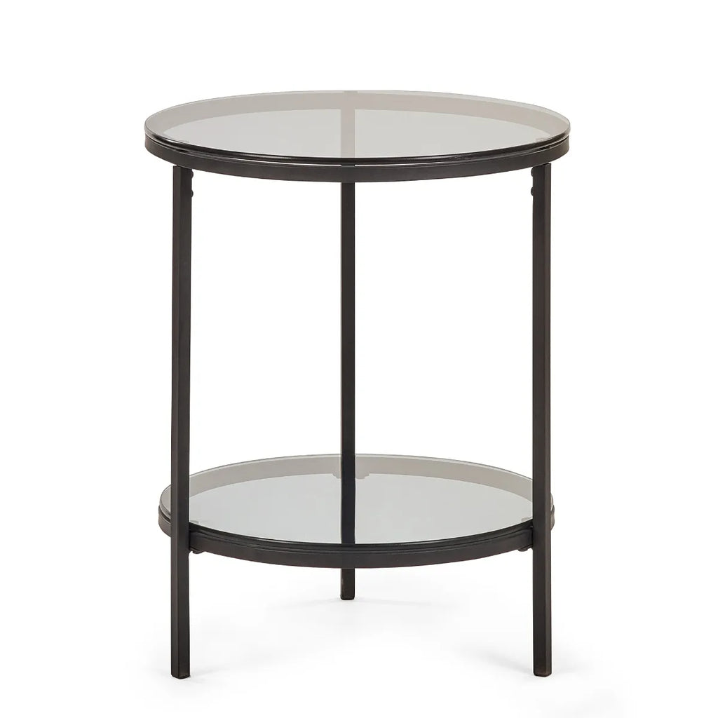Chicago Circular Lamp Table - Smoked Glass - 45cm D x 45cm W x 55cm H
