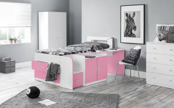Kids Cookie Cabin Bed - Available in White & Charcoal or Pink - Mattress Option